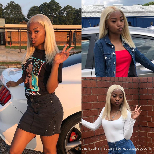 Wholesale OEM Blonde Color Wig 150% Density Brazilian Virgin Human Hair Frontal Wig 613# 4x4 Lace Closure Wig